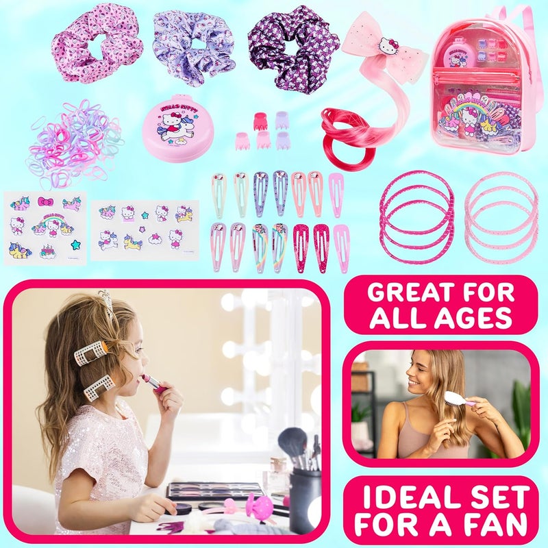 Get Trend Hello Kitty Sanrio Hair Accessories, Clear Backpack Gifts for Girls, Kawaii Hair Ties, Clips, Stickers, Brush, Scrunchies, Cute Travel Bag (Pink Hello Kitty) - Image 4